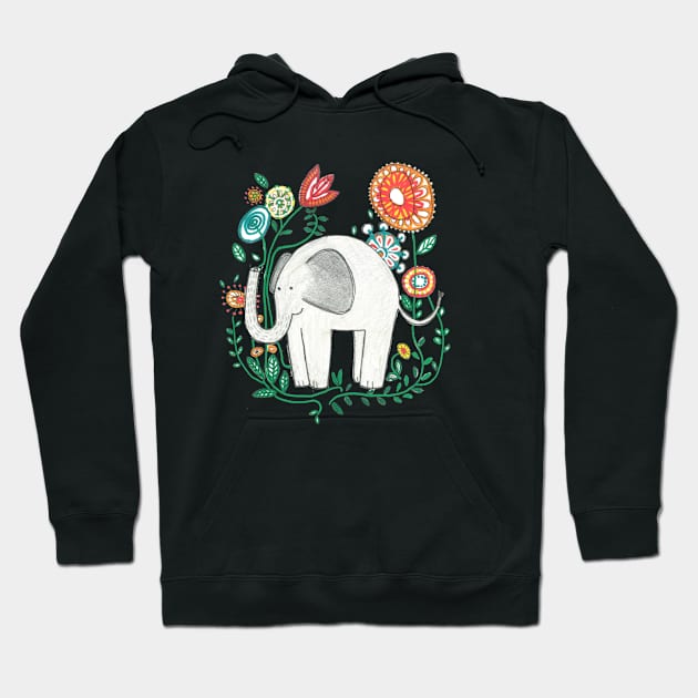 Elephant Among Flowers Hoodie by BeFaCToo